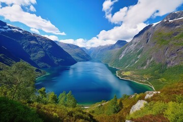 Fototapeta na wymiar beautiful views of the fjords of norway AI