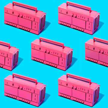 Similar vintage boomboxes against blue background