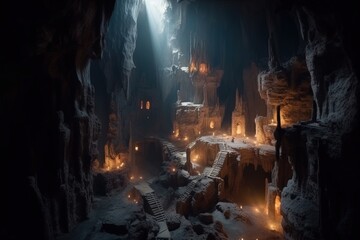 gloomy dark dungeon in high mountains AI