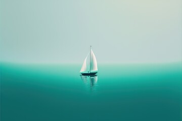 minimalistic ship sailing in abstract fog AI