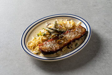 Spicy cream shrimp fondue Korean food dish meal Brick Pasta Rosé Cream Shrimp Tteokbokki Mac and Cheese Potatoes Tomato Meatlover Pasta