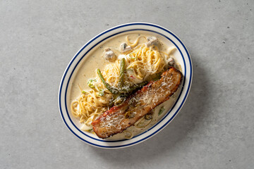 Spicy cream shrimp fondue Korean food dish meal Brick Pasta Rosé Cream Shrimp Tteokbokki Mac and...