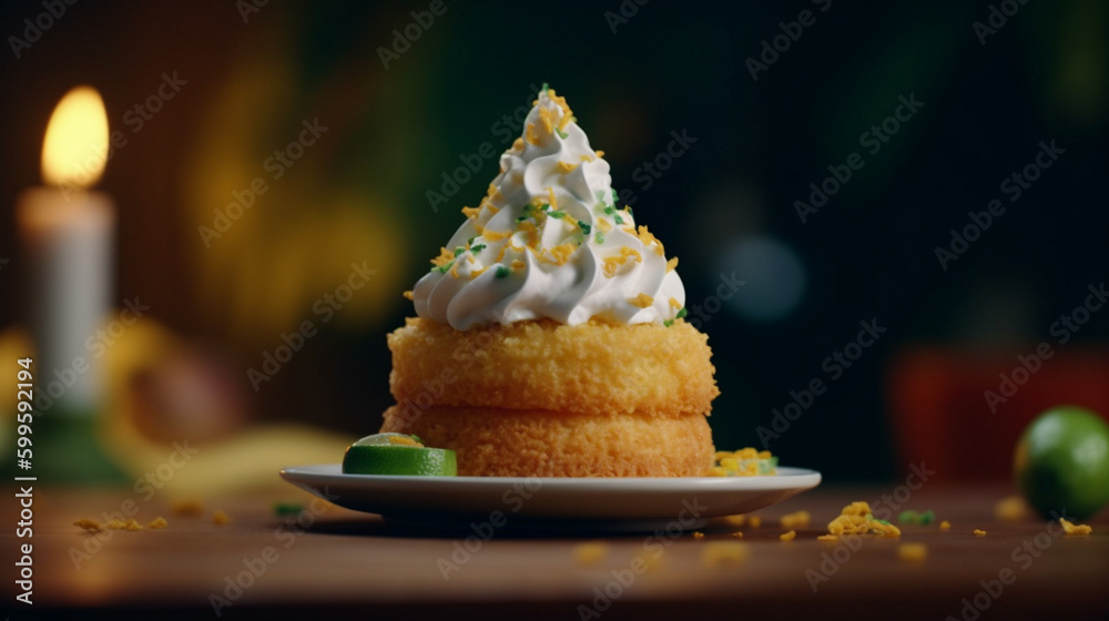 Sticker Corn cake with whipped cream topping Generative AI 