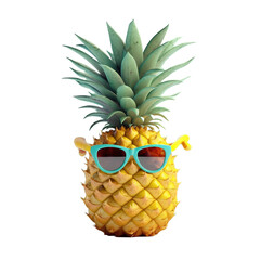 Vacation concept. Generative AI. Pineapple in sunglasses on the beach. Leisure. Transparente background. 
