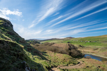 Naklejka premium View from a hill in the Fairy Glen on the Isle of Skye