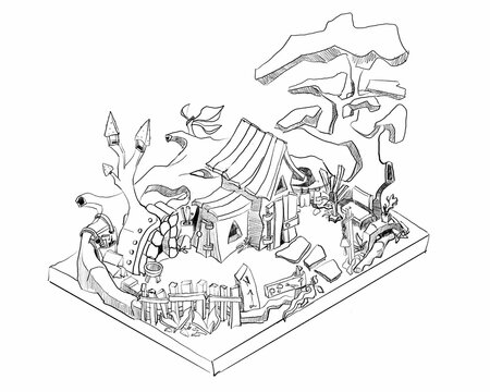 dwarf house sketch, black line white background