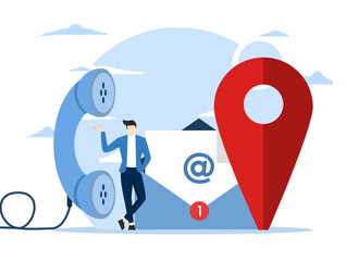 business contact concept, Contact us by email, phone or office location, communicate with customers or clients, business information or business channels, entrepreneur by phone, email and location pin