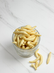 Widaran Keju or Telur Gabus Keju, Indonesian traditional snack made from flour, egg, and cheddar cheese.