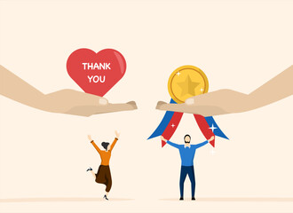 Employee appreciation concept, thanks or appreciation to best employee, thank you or thank you support, businessman hand giving heart with thanksgiving and appreciation to employees.