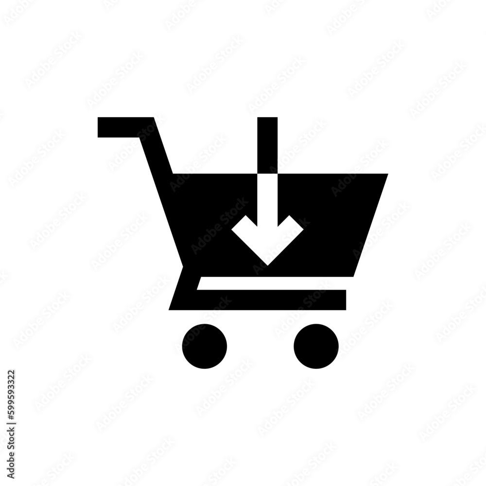 Poster add to shopping cart icon, shop basket symbol with arrow down icon symbol