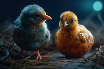 Easter chicks hatching from eggs light soft color, generative AI