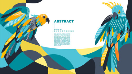 vector abstract two parrots on a blue background, exotic colorful background © raharzovisual