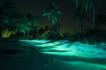 Fototapeta na wymiar blue sky tree vacation tropical night luminous palm beach ocean paradise. Generative AI.