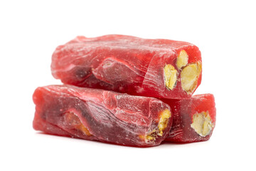 Turkish Delight with Pistachio. Turkish delight with pomegranate flavor isolated on white background.