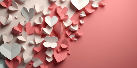 paper hearts valentines day, 3D romantic card, generative AI