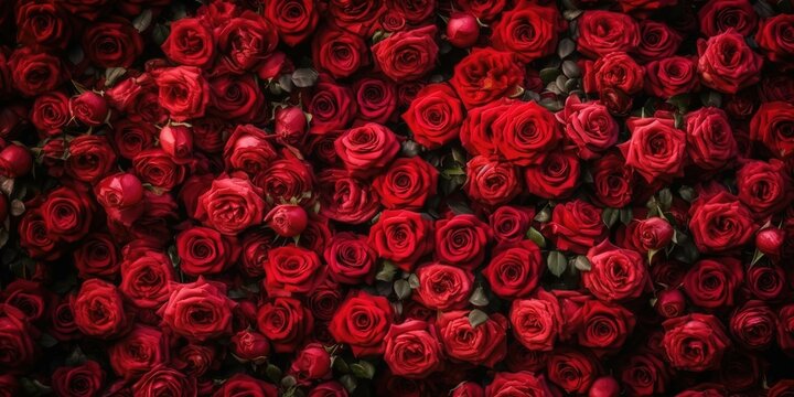Natural red roses background flowers wall, generative AI