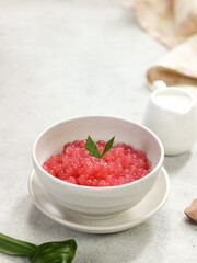 Bubur sagu mutiara, Indonesian dessert, made from sagu mutiara (pearls sago), coconut milk, sugar,...