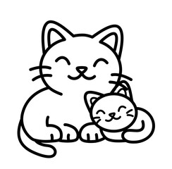 Cat Mom and baby cartoon outline icon