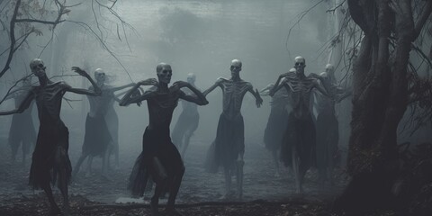 Eternal Waltz - A Captivating Depiction of the Dance Macabre, Skeleton Dance. Generative AI