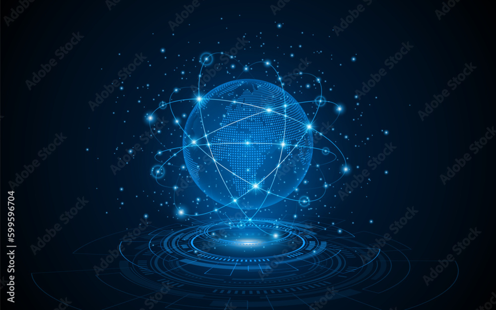 Poster global connection network background. world map. internet technology concept or global communication