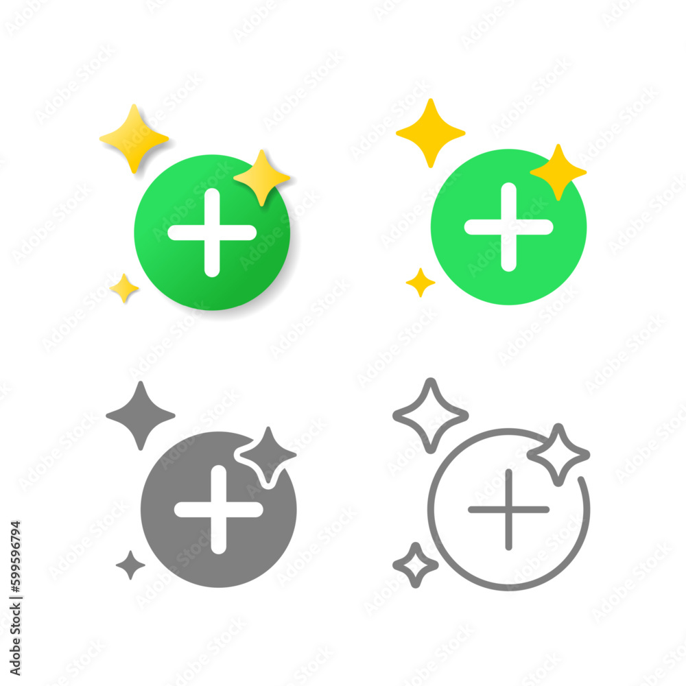 Poster plus in the circle, add new item button icon set in different style design 3d gradient, flat, glyph,
