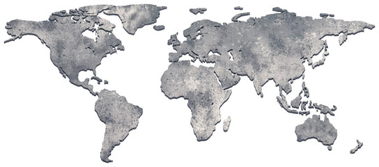 3d world map metal on transtarent background