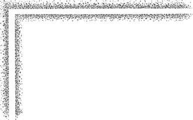 L-shaped border with two lines of small grey dots. An L-shaped corner to use as a border for your designs, made with messy, irregular grey dots.