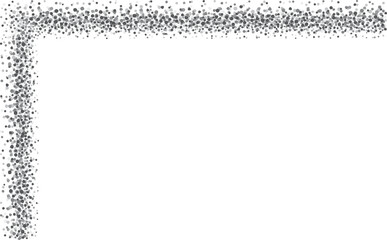 L-shaped border with small dots, gray. An L-shaped corner to use as a border for your designs, made with messy, irregular grey dots.