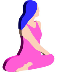 Fototapeta na wymiar 3D woman with blue hair doing yoga exercise