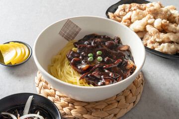 sweet and sour pork Korean food dish meal jajangmyeon, black-bean-sauce noodles jjamppong, Chinese-style noodles with vegetables and seafood fried dumpling fried rice Chinese fried rice