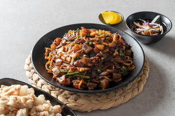 sweet and sour pork Korean food dish meal jajangmyeon, black-bean-sauce noodles jjamppong, Chinese-style noodles with vegetables and seafood fried dumpling fried rice Chinese fried rice