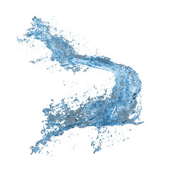 Obraz premium Blue water splash ripples and spiral isolated on transparent. Dynamic motion of fluid. Realistic pure liquid elements for drink, beverage, cleaning products advertising. 3d rendering illustration.