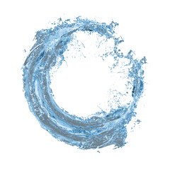 Blue water splash ripples circle isolated on transparent. Dynamic motion of fluid. Realistic pure liquid elements effect for drink, beverage, cleaning products advertising. 3d rendering illustration.