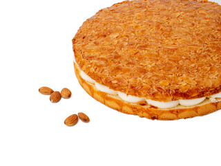 Bee sting cake, light cake with cream filling, with crispy almonds.