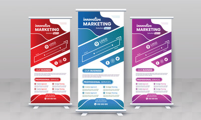 Marketing agency business roll up banner design retractable corporate x standee singage pull up banner vector template or modern business rack card and di flyer template