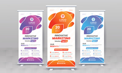 Marketing agency business roll up banner design retractable corporate x standee singage pull up banner vector template or modern business rack card and di flyer template