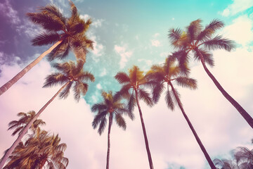 Fototapeta na wymiar Palm trees on the beautiful sky background, generative ai.