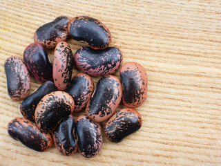 Spain pinto beans on the soil, ready to be sown.