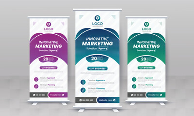 Marketing agency business roll up banner design retractable corporate x standee singage pull up banner vector template or modern business rack card and di flyer template