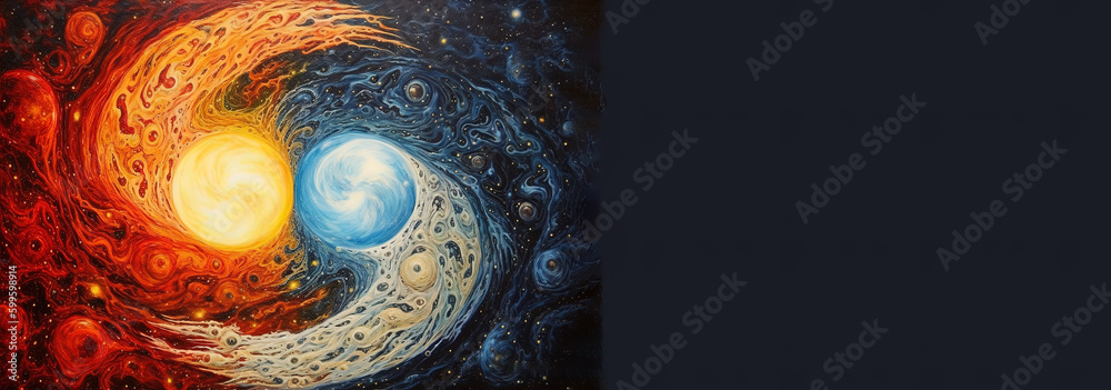 Wall mural yin-yang in cosmos, concept of universe, esoteric and spirituality shape in space. generative ai.