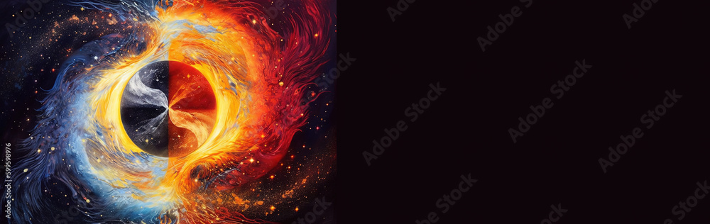 Wall mural yin-yang in cosmos, concept of universe, esoteric and spirituality shape in space. generative ai.