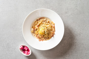 Korean food dish meal Shrimp Alio Olio Egg bacon cream pasta Egg bacon cream Homemade Tonkatsu Homemade Cheese Tonkatsu