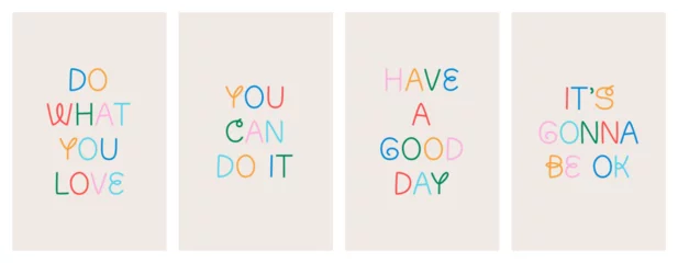 Fototapete Positive Typografie Set of colorful motivational typography quote art. Trendy multicolor inspiration lettering text collection. Positive inspirational message for work, self love and happy lifestyle.