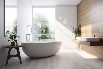 house architecture home bathtub modern room wood bathroom interior luxury white. Generative AI.