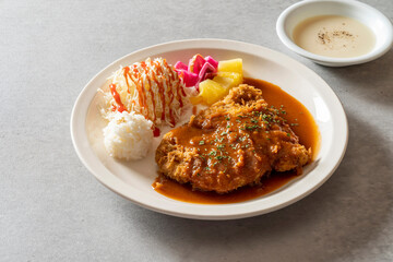 Korean food dish meal Shrimp Alio Olio Egg bacon cream pasta Egg bacon cream Homemade Tonkatsu Homemade Cheese Tonkatsu