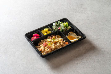 Korean food dish meal Lunch box kimchi fried rice Omurice Sori Garlic Bacon Fried Rice Tonkatsu