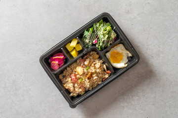 Korean food dish meal Lunch box kimchi fried rice Omurice Sori Garlic Bacon Fried Rice Tonkatsu