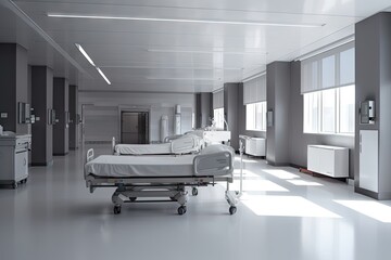 modern hospital, with sleek lines and minimalist design, treating the sick and injured, created with generative ai
