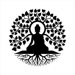 Fototapeta na wymiar silhouette of yoga tree of bhuda