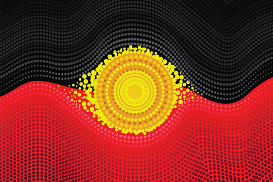 Aboriginal-inspired dot painting featuring the colors of the aboriginal flag